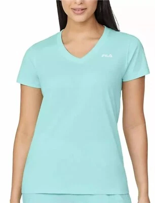 NUEVO CON ETIQUETAS FILA Mujer Manga Corta Cuello en V Ropa Activa Camiseta Azul Talla MEDIANA Foto 1 de 4