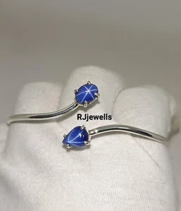 Brazalete ajustable hecho a mano de plata 925 laboratorio crear estrella Lindy azul zafiro brazalete - Imagen 1 de 9