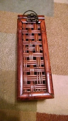 Antique/ Vintage Rattan Bamboo Hinged Wood Box *Chest 13 x 4 x 4.5 * with Latch  - Image 1 of 4