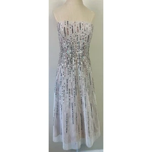 BCBG Maxazria Strapless Sequin Cream Tulle Dress Women's Size M - Picture 1 of 4