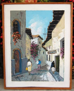 ESCENA CALLEJERA HONDUREÑA FIRMADA AL ÓLEO ENMARCADA POR SERGIO SANTIAGO ALMENDARES ROSALES - Imagen 1 de 24