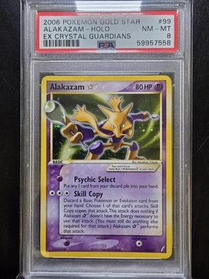 PSA 8 Alakazam Gold Star Holo 99/100 - 2006 EX Crystal Guardians Pokemon Card - Image 1 of 2