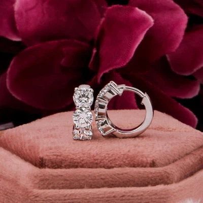4.00 Ct Round-Cut G/VS1 Lab Grown Diamond Hoop Huggie Earring 14k White Gold - Image 1 of 4