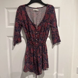 Abercrombie And Fitch Navy Red Playsuit Size XS Belted - Picture 1 of 5