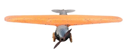 Vintage Lrg Wyandotte Pressed-Metal Airplane w/ Top-Mounted Wing & Movable Prop - Image 1 of 4