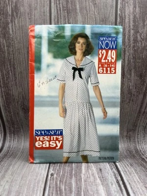 See & Sew 6115 Misses Drop Waist Sailor Dress Sz 6-14 VTG 1992 Cut - Image 1 of 3