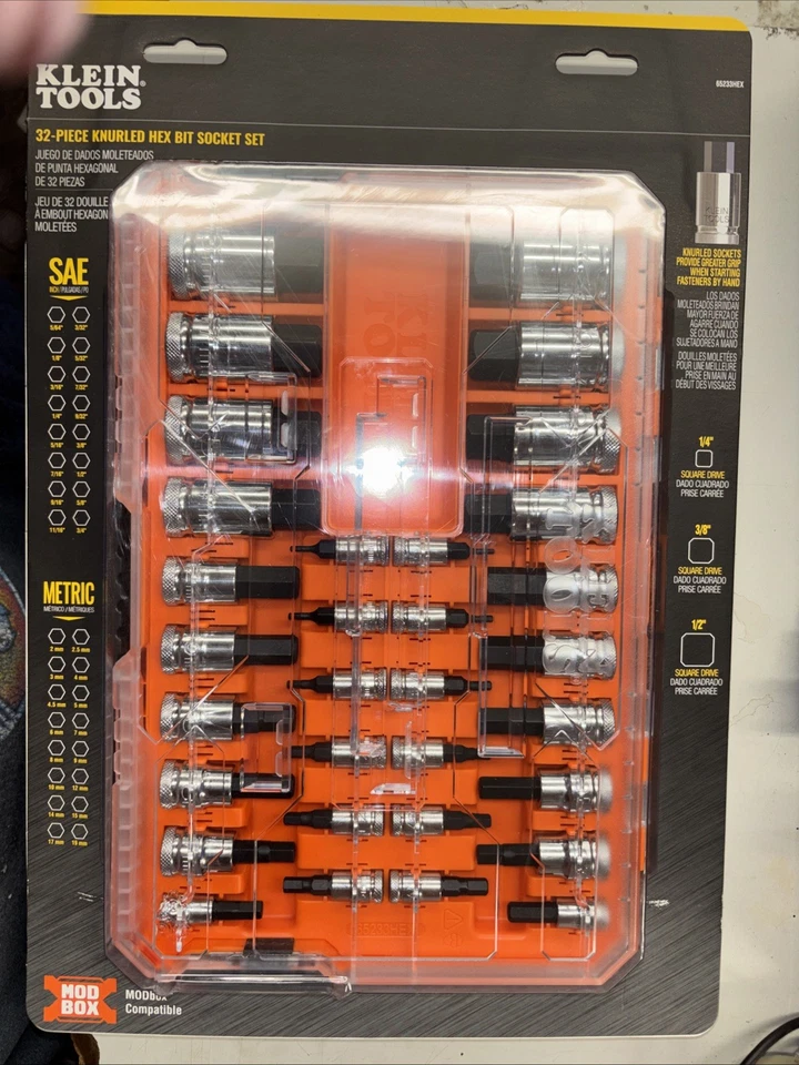 Klein Tools 65233HEX Knurled 六角位套筒套装 - SAE 和公制 - — 第 1/1 张图片