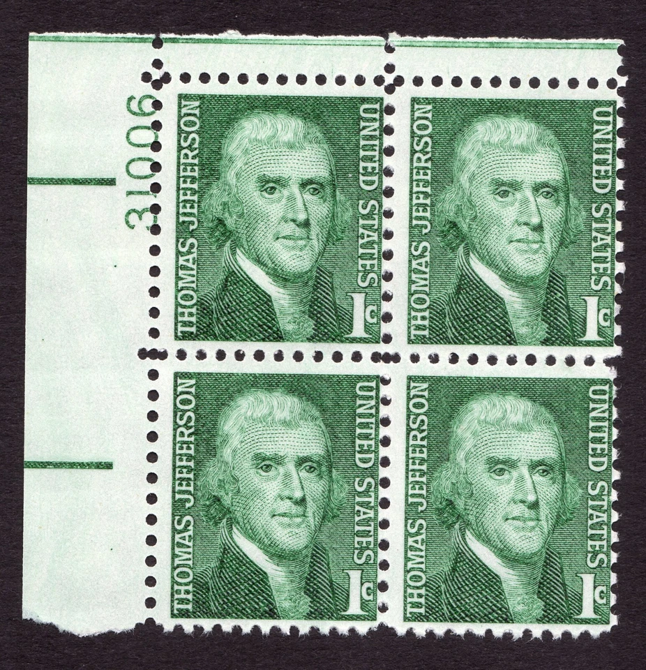 Scott #1278 Thomas Jefferson Plate Block of 4 Stamps - MNH P#31006 UR - Image 1 of 1