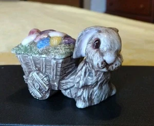 Nowell's Small Easter Bunny Pulling Cart Of Easter Eggs Vintage Ceramic Box - Picture 1 of 17