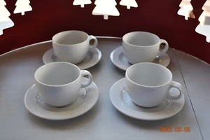 4 ~ CRATE & BARREL Cup & Saucer Set WHITE 2.5"H 8oz Portugal Porcelain Teacup - Picture 1 of 8
