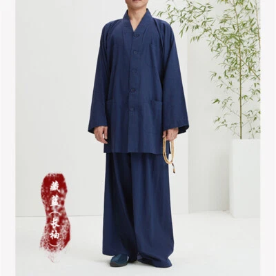 Shaolin Monje Budista Meditación Algodón Lino Traje de Todos los Días Bata Vestido Kung Fu Foto 1 de 4