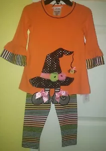 Bonnie Jean Baby Girl's Fall/Halloween Witch Tunic & Legging Striped Set Sz 6-9M - Picture 1 of 4