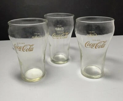 Vintage Coca-Cola/Coca-Cola em Dois Lados e Letras Douradas 4 3/4 Polegadas Lote de 3 GC - Imagem 1 de 4