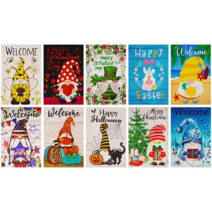 NEW G128 Garden Flag Set Holiday Gnomes 12x18IN Blockout Fabric - Picture 1 of 8