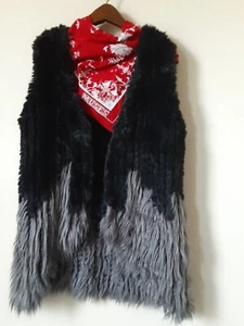 Dolce Cabo Womens Faux Fur Hooks Sleeveless Vest Jacket Loose Sz XS  V-neck 29"L - Picture 1 of 24