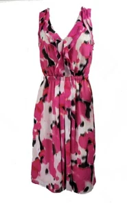 Nuevo con etiquetas Vestido Ann Taylor LOFT Rosa/Blanco Estampado audaz En Cascada Para Mujer Cuello en V Talla 2, 4 - Imagen 1 de 6