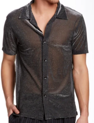 Camisa de manga corta INTIMO para hombre brillante fiesta semi-ver-a través del campamento abotonada Foto 1 de 2