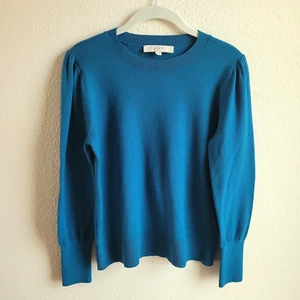 Loft Pullover Medium türkis Puffärmel einfarbig Rundhals Langarm weich 593282 - Bild 1 von 16