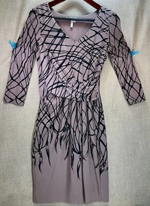 Max & Cleo Womens Stretch Jersey Ruched Front MOD Print Mushroom Dress XS - Picture 1 of 11