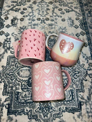 LOT OF 3 HEART MUGS WITH HEART DESIGN— microwave and dishwasher safe! - Image 1 of 4