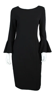 MICHAEL KORS COLLECTION $1,995 NWT Black Wool Flared Sleeve Sheath Dress 10 - Image 1 of 4