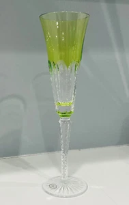 AJKA LYNN LIME PERIDOT CASED CUT TO CLEAR CRYSTAL 11 1/4" CHAMPAGNE FLUTE - Picture 1 of 8
