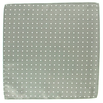 Men's Pocket Square 12" Handkerchief Wedding Fashion Polka Dot Gray White Hanky - Image 1 of 2