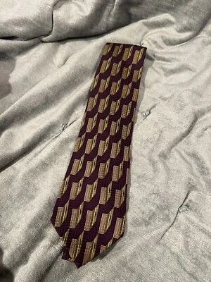 Bill Blass Black Label Tie 100% Silk Purple Yellow Geometric Print - Image 1 of 4