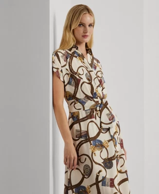 $165.5 NWT Lauren Ralph Lauren Women's Belting-Print Belted Crepe Dress Sz 6  - Image 1 of 4