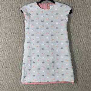 Maria Casero Girls Dress Size 14 Gray Embroidered Lined Pockets Short Sleeves - Picture 1 of 10