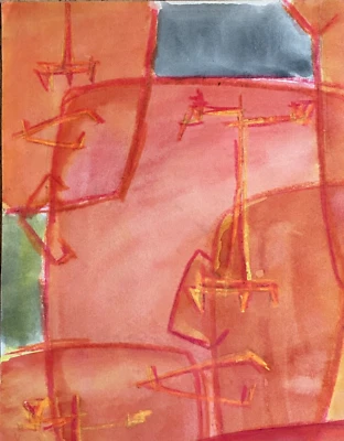 Tableau ancien Antonio Guansé Abstraction  portrait visage Orange Art Moderne - Photo 1/4