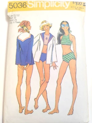 Bathing Suit 11 12 Sailor Jacket Simplicity 5036 Sewing Pattern VTG Two Piece - Image 1 of 4