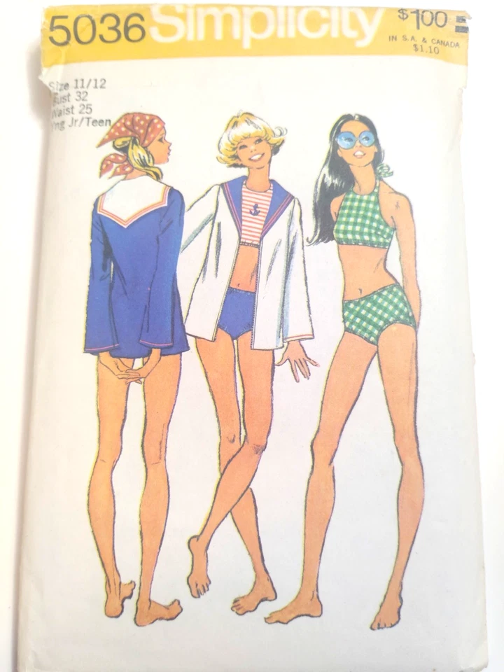 Bathing Suit 11 12 Sailor Jacket Simplicity 5036 Sewing Pattern VTG Two Piece - Image 1 of 4