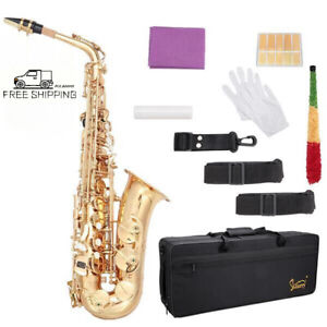 Alto Saxophone E-Flat Alto SAX Eb with 11reeds, case,carekit,Gold,Free Delivery