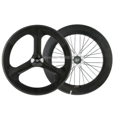 700C Carbon Wheelset 3k Glossy Finish For Track Bike 3 Spoke Road Bike Wheels - Image 1 of 4