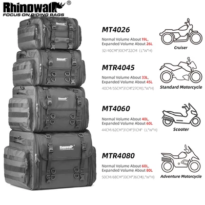 Rhinowalk Motorcycle Travel Bag Waterproof 19L-60L Expandable Motor Tail Bag 1PC - Image 1 of 4
