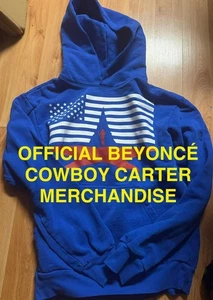 BEYONCE OFICIAL ACTO II VAQUERO CARTER TOUR SUDADERA CON CAPUCHA AZUL BANDERA DC EXCLUSIVA PEQUEÑA - Imagen 1 de 3