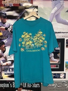 Vintage 90s Colorado Nature Teal Single Stitch T-Shirt Size XXL - Picture 1 of 6