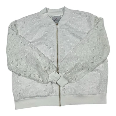 Chaqueta Bomber Isaac Mizrahi Live Para Mujer Encaje Blanco Cremallera Frontal Con Bolsillos L Foto 1 de 4