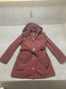 London Fog Trench Coat Women’s Size Small Burgundy Long Sleeve Removable Hood - Picture 1 of 11