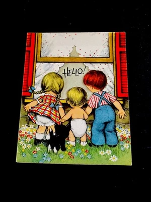 1 VTG  Crestwick Birthday Greeting Card Cute Children Kitten Looking In Window - Image 1 of 3