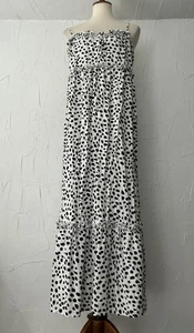 JODIFL dress L White/Blk Dots Maxi Tiered Straps Sundress Sundress  - Picture 1 of 15