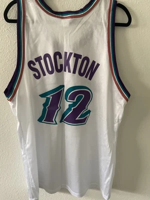 Camiseta deportiva de baloncesto Champion Utah Jazz John Stockton blanca #12 talla 48 Foto 1 de 4