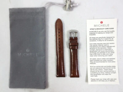 NEW Michele 16mm Brown Safari Patent Leather Watch Band Strap MS16AA350133 - Image 1 of 4