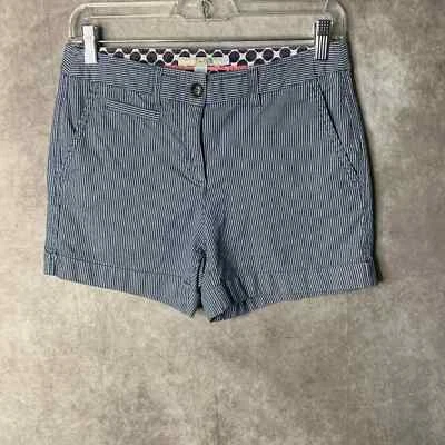 Boden Chino Shorts Women 4 Blue Striped Seersucker Pockets Cuffed Casual Walking - Image 1 of 4