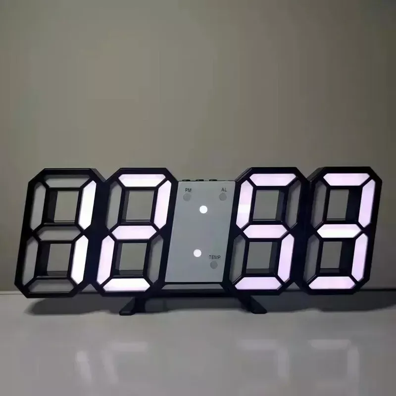 Digital 3D LED Big Wall Desk Alarm Clock Snooze 12/24 Hours Auto Brightness USB - Image 1 of 4