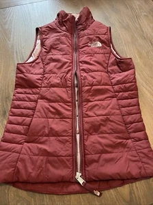 NORTH FACE  Vest GIRLS (10-12)  medium Maroon Primaloft Zip Puffer Outdoors. - Picture 1 of 7