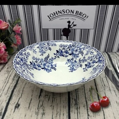 Johnson Brothers Devon Cottage 8”Salad Bowl Blue White
