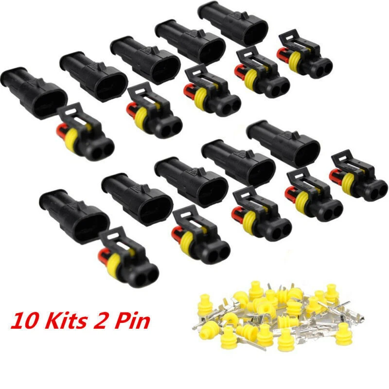 10 Kit 2 Pin Way Sealed Waterproof Electrical Wire Connector Plug Terminal Set - Image 1 of 4