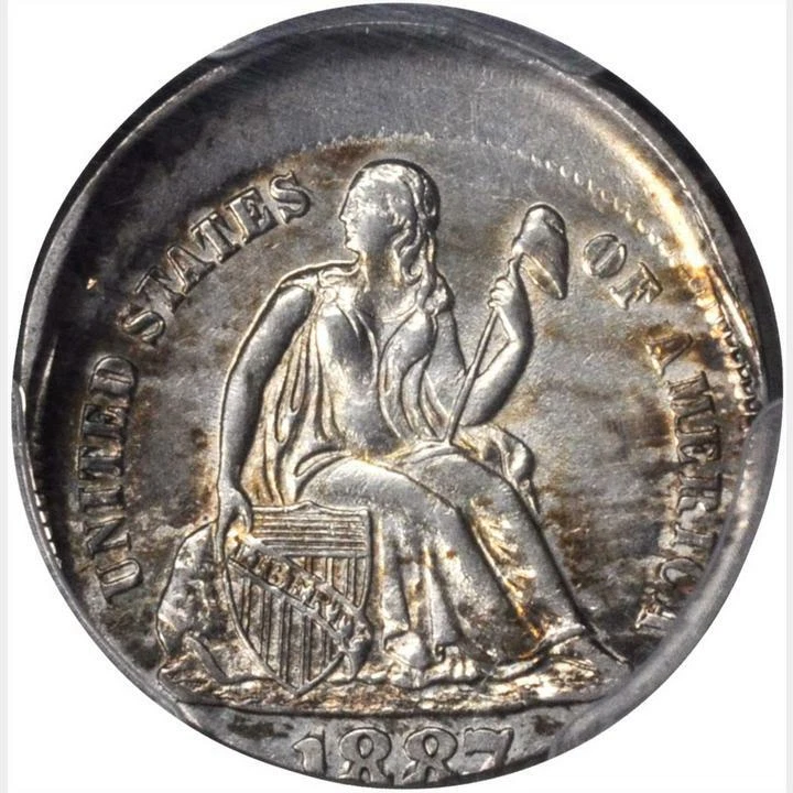 1887 Liberty Seated Dime--Struck 10% Off Center--AU-58 (PCGS)  - Image 1 of 4